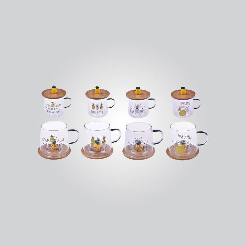 لیوان شیشه ای آناناس بامبوم با درب بامبو مدل آگیتا کد B1168